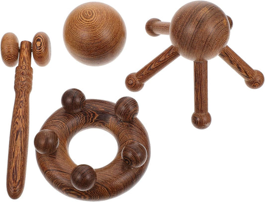 Ipetboom 4 Pezzi massaggiatore pentagonale massaggiante massaggiatore per il corpo massaggio punto massaggiatore a cinque artigli forniture per massaggi completi Di legno Marrone