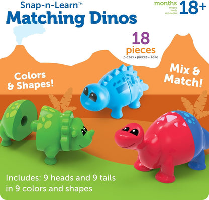 Learning Resources Snap-n-Learn Matching Dinos - 18 Pieces, Ages 18+ months Toddler Fine Motor Toys, Counting & Sorting Toy, Shape Sorting, Dinosaurs Toys, Sensory Bin Toys