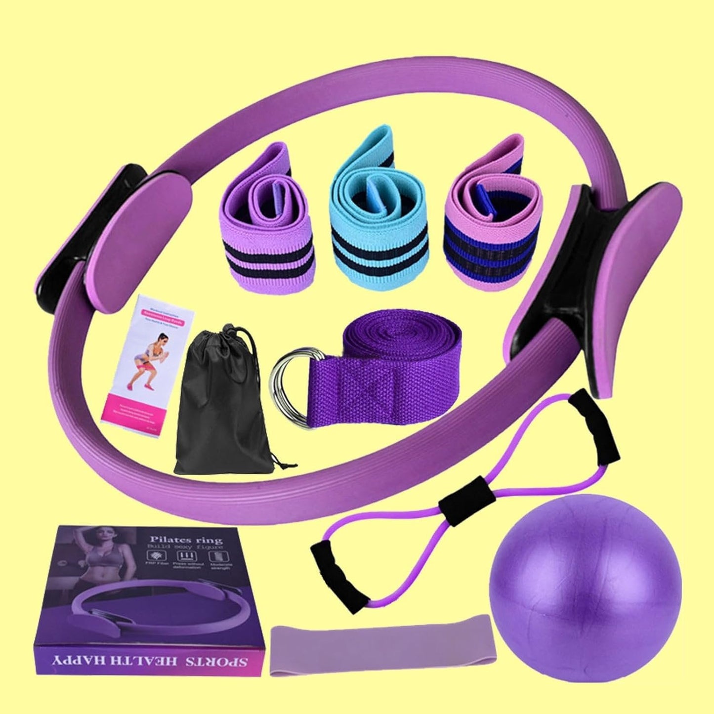 Pilates Essentials Kit for Women, Yoga Sets Pilates at Home Equipment Pilates, Magic Ring Booty Bands for Working Out Glutes Yoga Ball 25cm Figure 8 Resistance Band for Stretching
