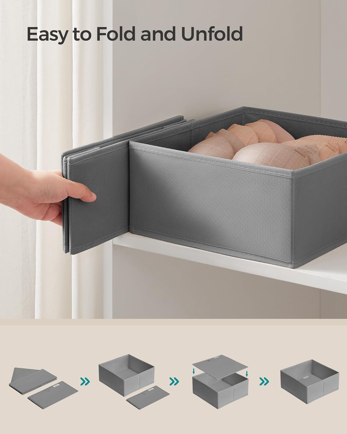 SONGMICS Drawer Organizers, Dresser Divider Organizers, Set of 12, Foldable Fabric Storage Boxes for Socks, Underwear, Bras, Ties, Scarves, Dove Gray URDZ006G02