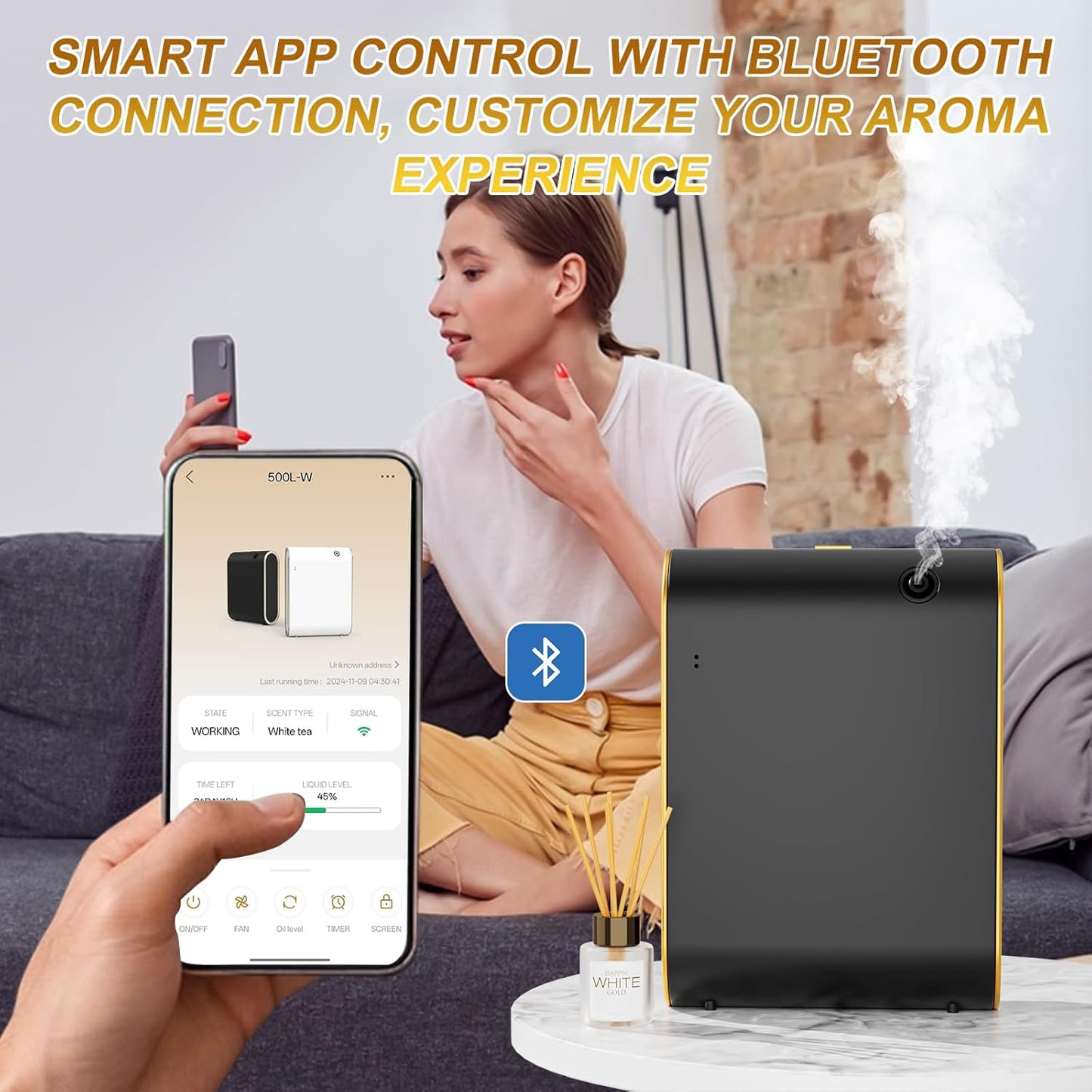 Smart Scent Air Machine for Home, 1500 Sq. Ft Hotel Collection Diffuser with Cold Air Tech, Whole House Fragrance & Low Noise, Bluetooth Scent Air Diffuser for Home, Hotel, Office, Spa(Black)
