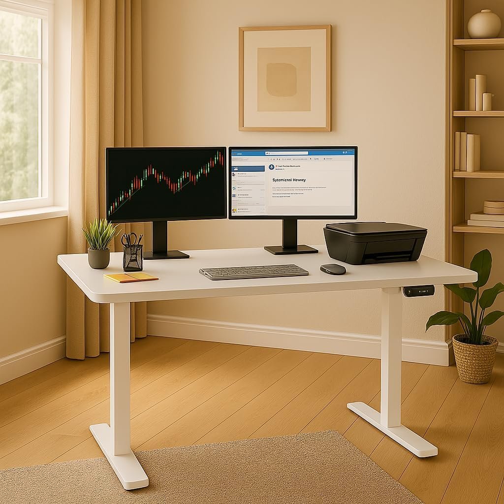 Lidron AKI Electric Standing Desk – Frost | Smart Controller, Sleek & Ergonomic | 1-Piece Double Side Laminated Tabletop, Made in Canada | 56 x 28 in (White Frame/White Tabletop)