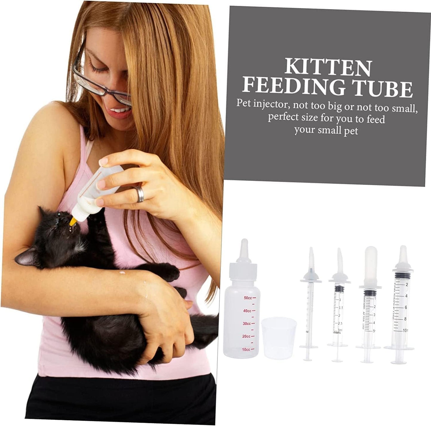 Newborn Pet Nursing Bottles Set with 5 Pacifiers, Pet Feeding Artificial Bottles Kit, Pet Pill Tablet Feeders Tools Suitable for Newborn Puppies, Kittens, Rabbits, Squirrels and Other Small Animals