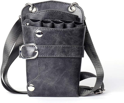 Scissors Pouch PU Leather Salon Barber Hairdressing Scissors Holster Hair Stylist Tools Bag Comb Shear Holster Waist Shoulder Belt (Grey)