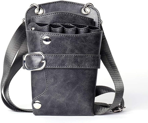 Scissors Pouch PU Leather Salon Barber Hairdressing Scissors Holster Hair Stylist Tools Bag Comb Shear Holster Waist Shoulder Belt (Grey)