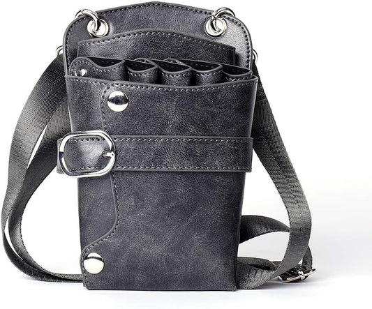 Scissors Pouch PU Leather Salon Barber Hairdressing Scissors Holster Hair Stylist Tools Bag Comb Shear Holster Waist Shoulder Belt (Grey)