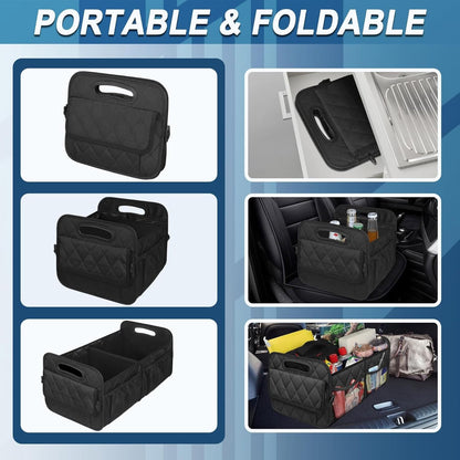 Car Trunk Organizer for SUV, 50L Waterproof Storage with 6 Pockets, Car Accessories for Women/Men, Black Polyester Organizer