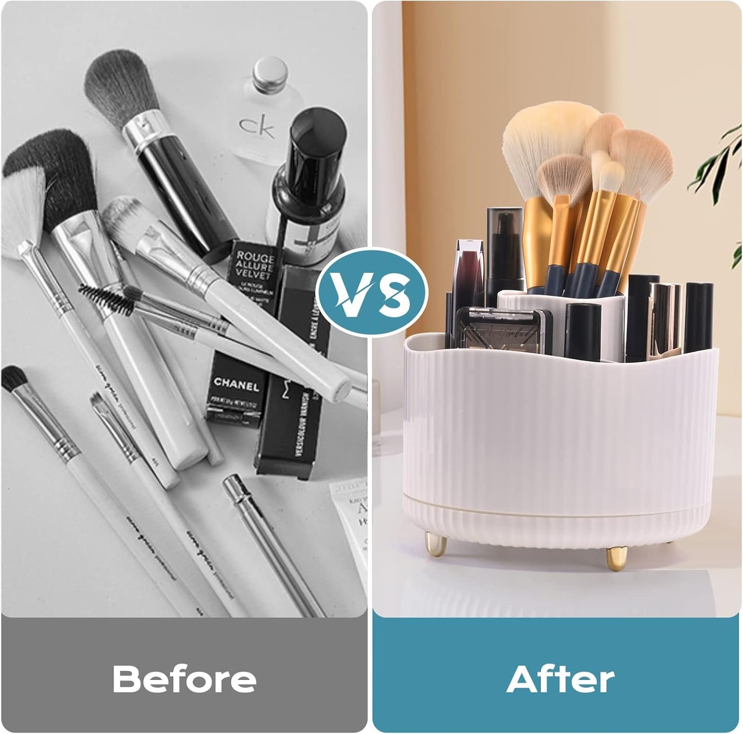 MumdoYAL Makeup Organizer, 360° Rotating Brush Organizer, Versatile Cosmetic Container for Room Dressing Room, Bedroom, Bathroom Decoration