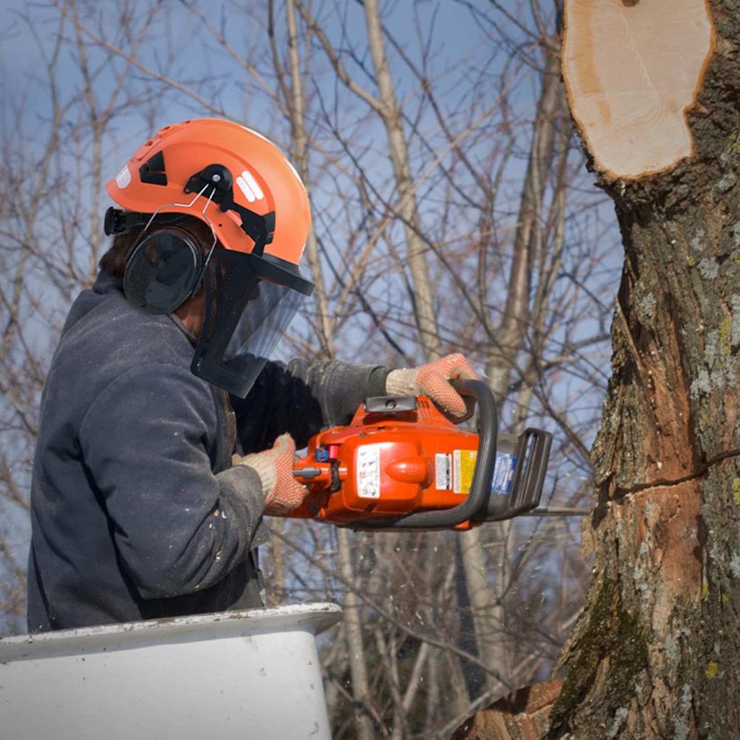 TOOLIOM High-Visibility Forestry Safety Helmet with Ear Muffs & Face Shield Visor, ANSI Approved Arborist Helmet with Anti-Fog Goggles