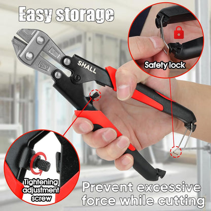 SHALL 3-Piece Bolt Cutters, 14" Heavy Duty & 8" Mini, 8" Wire Rope Cutter, Ergonomic Handle, More Efficient Leverage for Cutting Locks, Chains, Iron Wire, Carrying Case Included