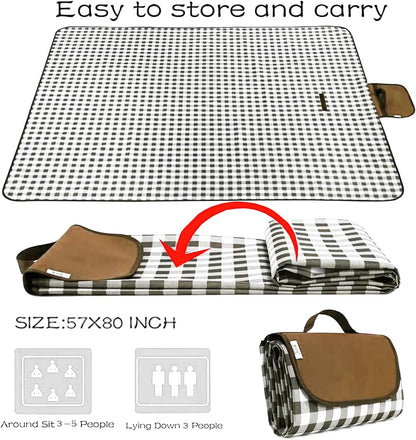 Oversized Waterproof Outdoor Picnic Blanket - Durable Oxford Fabric, sandproof, Easy to Clean, Lightweight and Portable, Suitable for Beaches, Parks, Camping and Family outings (Coffee White)