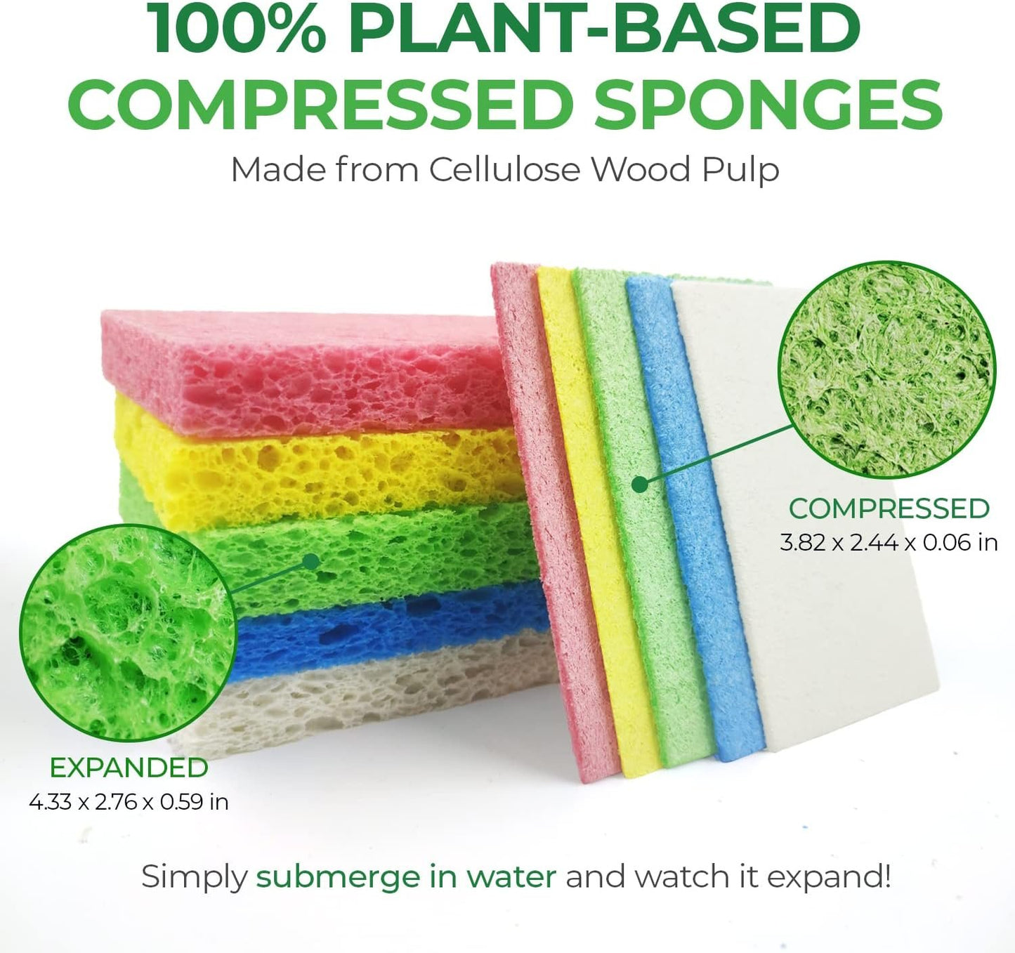AIRNEX Biodegradable Compressed Cellulose Sponges - Pack of 16 Multicolour Pop Up Kitchen Sponges for Dishes - Non scratch Natural Eco Household Cleaning Sponges - Multipurpose Heavy Duty Dish Sponges