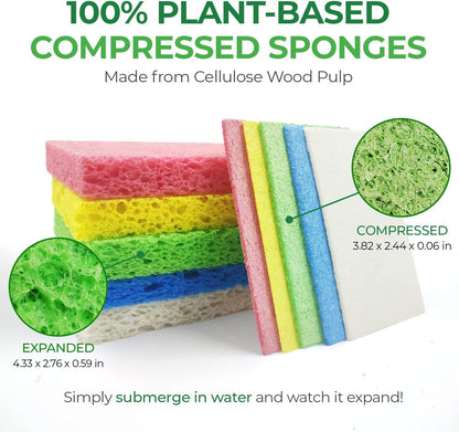 AIRNEX Biodegradable Compressed Cellulose Sponges - Pack of 16 Multicolour Pop Up Kitchen Sponges for Dishes - Non scratch Natural Eco Household Cleaning Sponges - Multipurpose Heavy Duty Dish Sponges