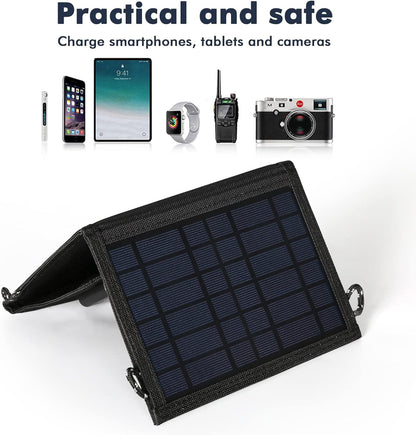 DEWIN Portable Foldable Solar Charger 15W 5V USB Solar Power Bank Waterproof for Phone Tablet Camera and Camping Travel (2 Fold)