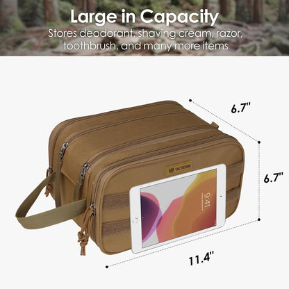 TACTICISM Toiletry Bag for Men Travel Bag, Dry Wet Separate Travel Toiletry Bag, Tactical Molle Dopp Kit for Men with Large Capacity, Water-Resistant Shaving Bag for Adult Women for Travel, C-Brown