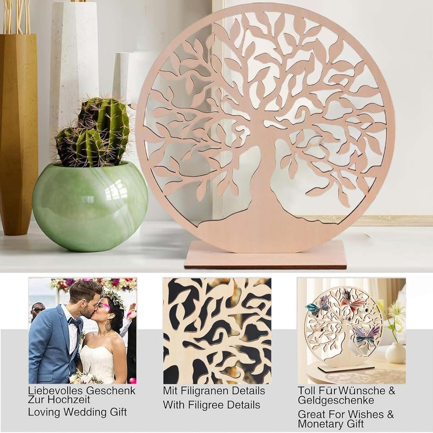 VIDSTW Home Decorations, Tree of Life Wooden Decoration, Home Objects Gift Idea, Wooden Tree of Life, Home Decorative Figurines for DIY, Wedding Decorations