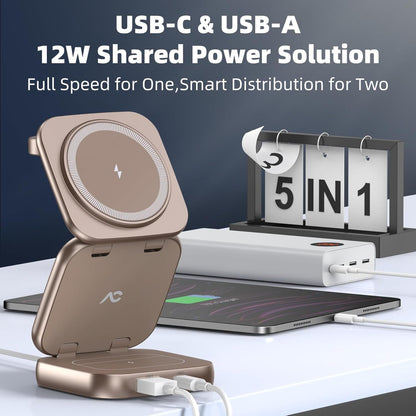 5-in-1 Wireless Charger for Magsafe, AC ISLAND Travel Charging Station for Apple, 15W Snap Magnetic Multi Charging Stand Pad Dock for iPhone 16/15/14/13 Apple Watch AirPods (with 35W GaN AU Adapter)