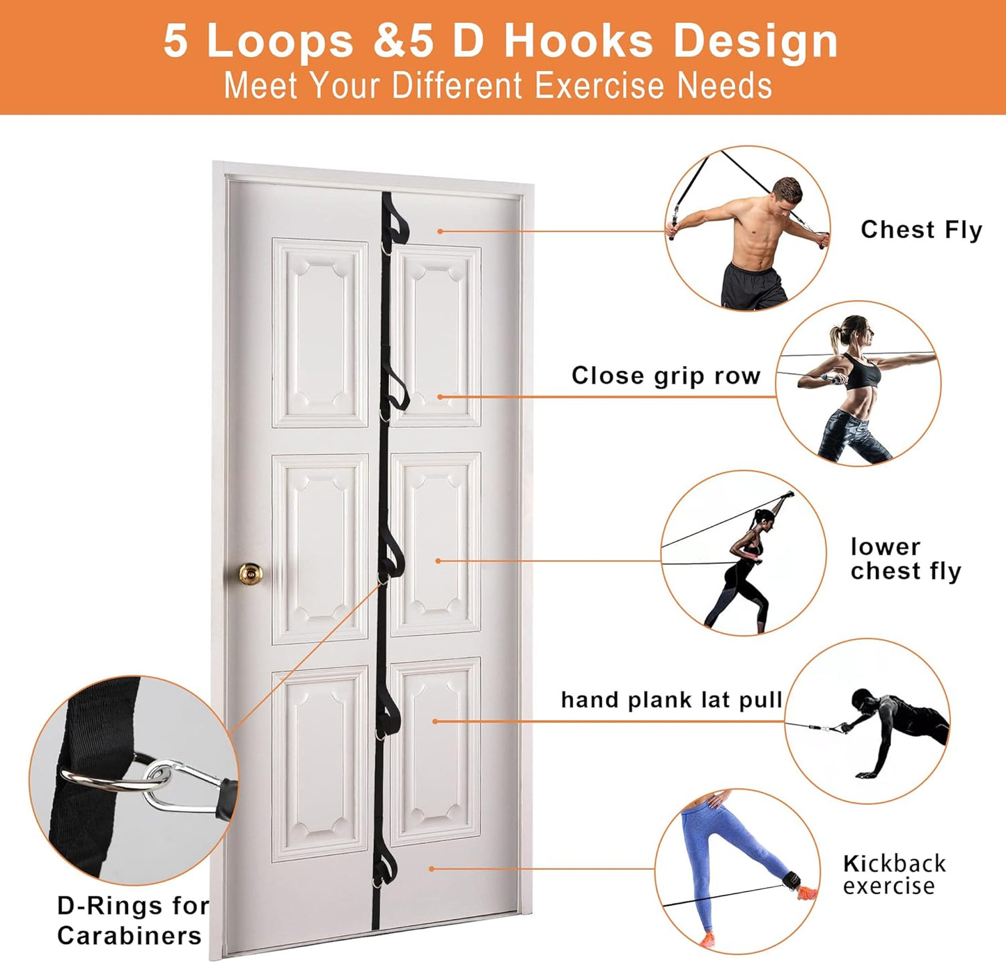 LONG Upgraded Door Anchor Strap for Resistance Bands, Workout Band with Portable Storage Bag, Secure Multi Point Gym Home Fitness(Bands Not Include)