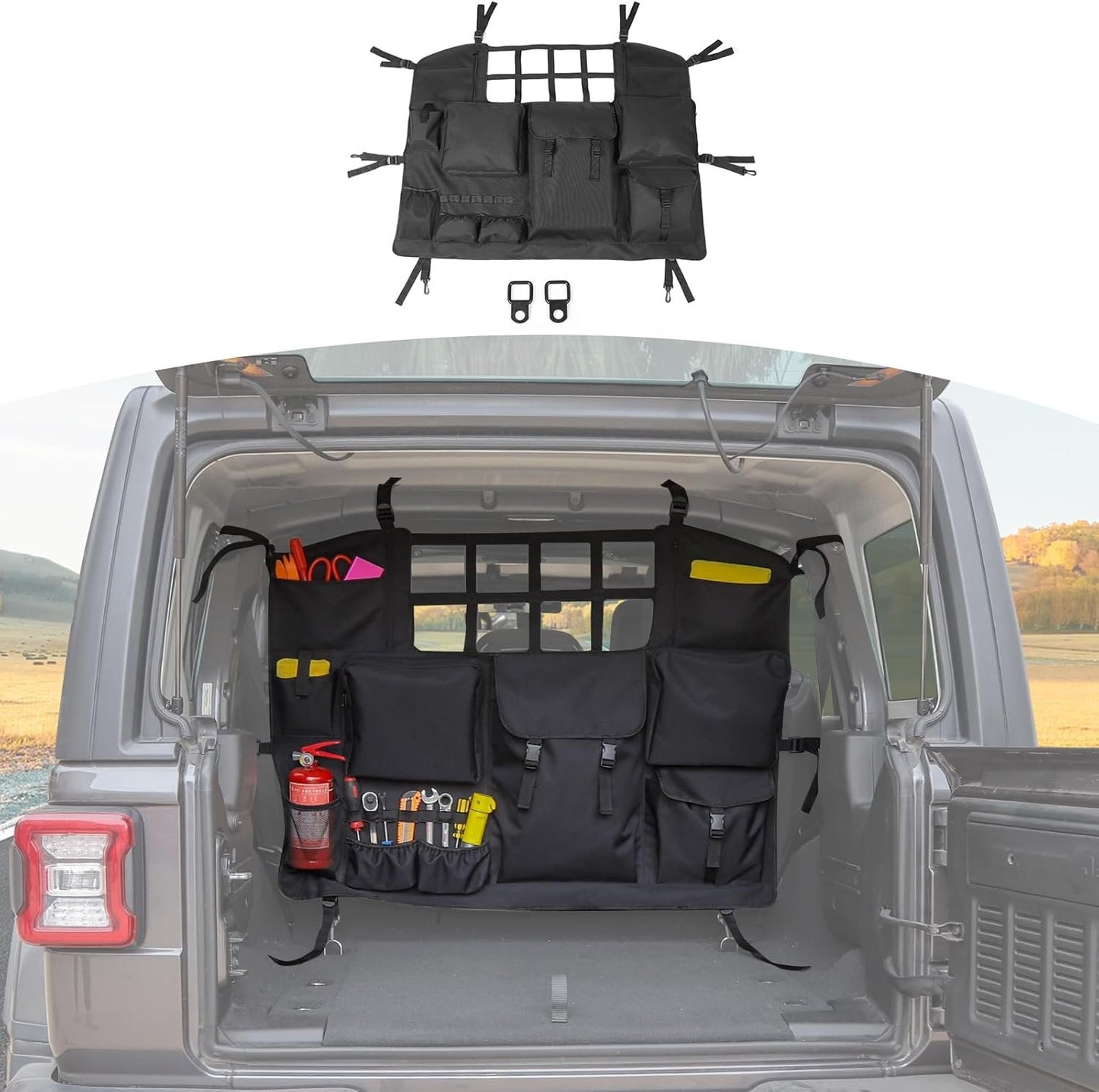 RT-TCZ for Wrangler JK JL Trunk Storage Bag Organizer with Multi-Pockets Tool Kits Cargo Bag for Jeep Wrangler JK JKU JL JLU