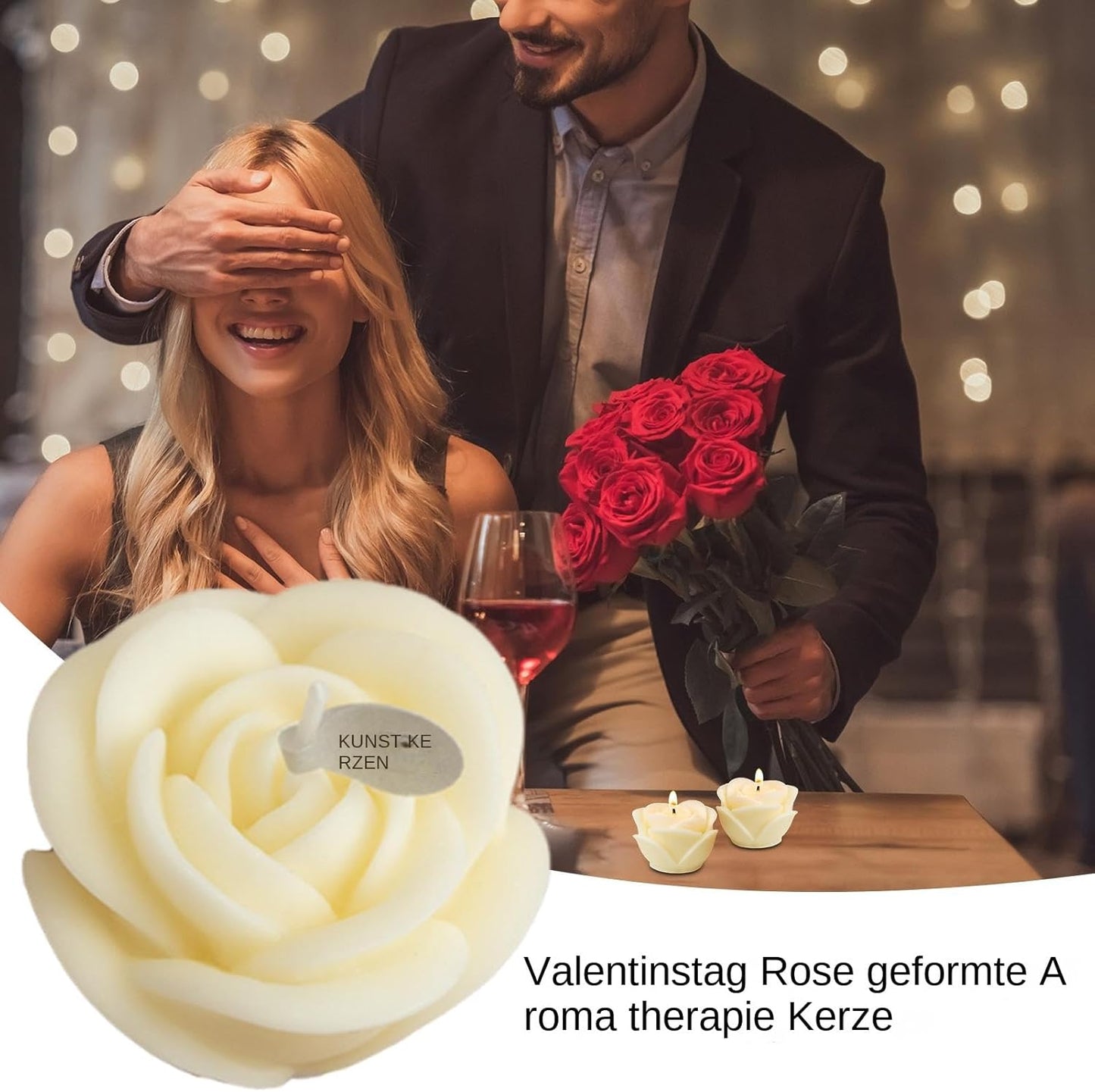 Romantic Ambience Rose Candles - Flower-Shaped Candles, Flower Candle, Artificial Flower Tea Light Candles, Rose Candle, Long Lasting Scented Soy Wax Candle for Valentine's Day, Home Decor