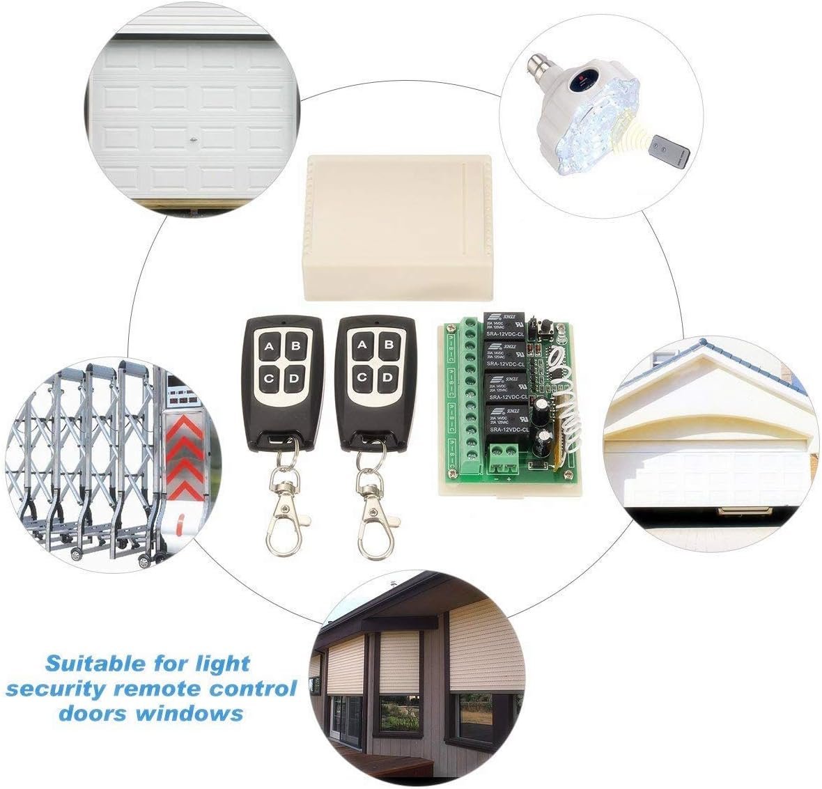 433Mhz Wireless RF Switch, DC 12V 4CH Channel Long Range Remote Control Relay Receiver Module, Transmitter Toggle RF Relay (2 Transmitter & 1 Receiver)