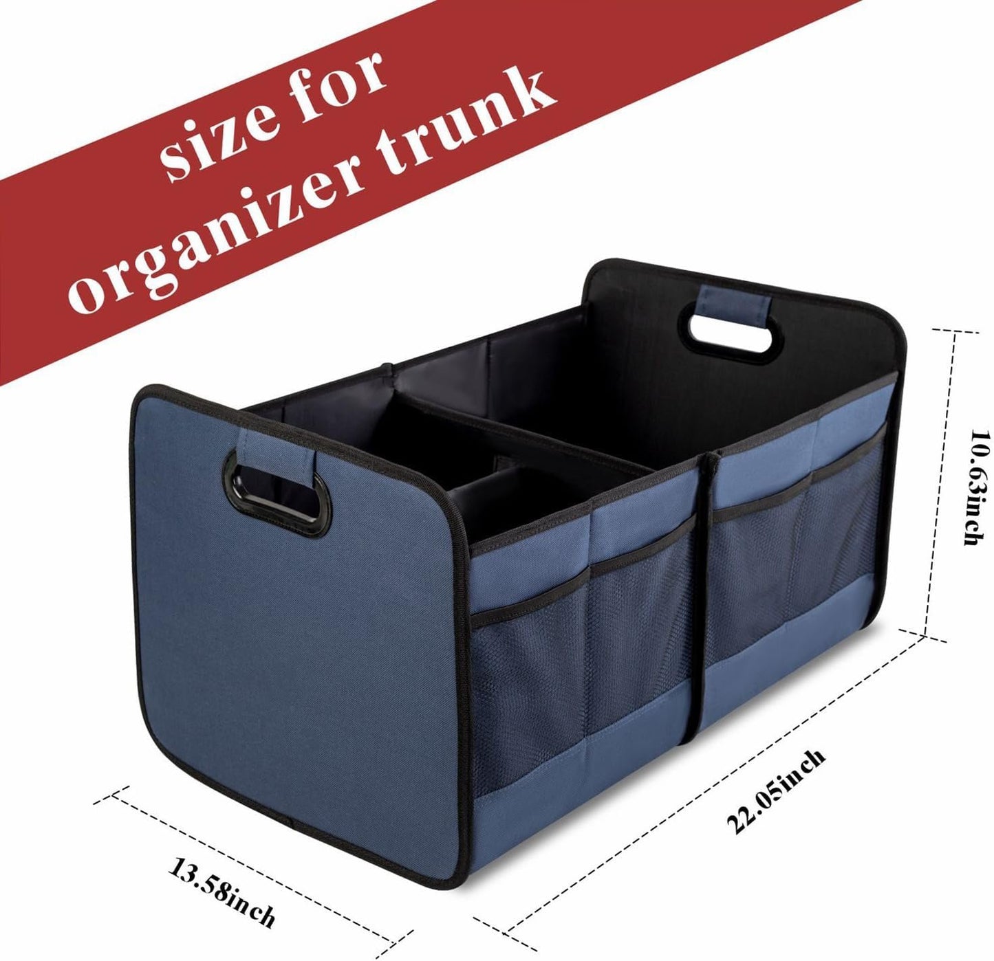 Vogano Trunk Organizer for Car,Collapsible Multi-Compartment Car Organizers Foldable 600D Oxford Polyester for SUV,Automotive (blue)