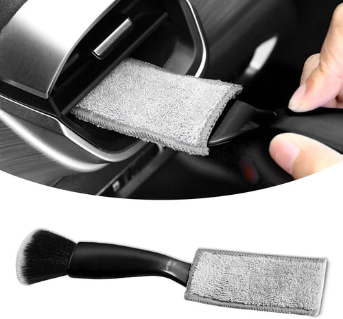 Kutyun Double Head Brush for Car Clean, Car Detailing Brush, Car Interior Dust Brush, 2 in 1 Soft Portable Duster, Universal Car Interior Crevice Brush for Cleaning Panels, Air Vent, Dashboard (Black)