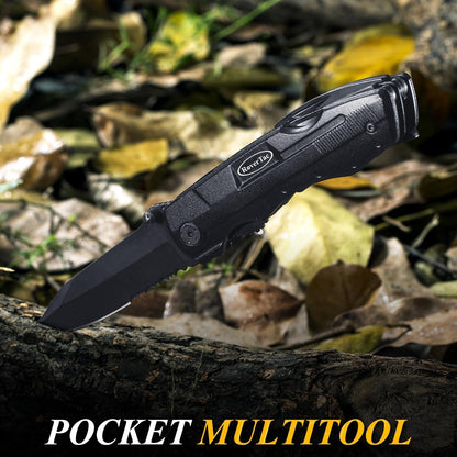 RoverTac Pocket Knife Tactical Folding Knife Multi Tool Survival Camping Knife, Multitool Knife Pliers Bottle & Can Opener 9-Pack Screwdrivers Liner Lock Nylon Sheath, Pocket Knife for Camping Hiking
