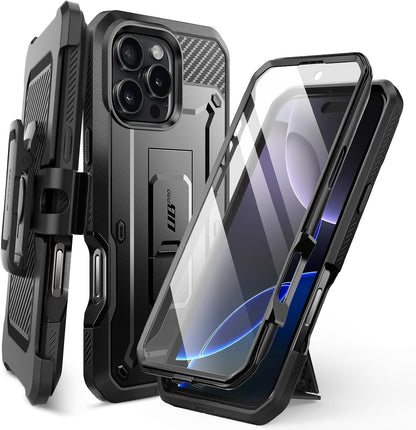 SUPCASE for iPhone 16 Pro Case with Screen Protector (Unicorn Beetle Pro), [Built-in Stand & Belt-Clip] [Military-Grade Protection] Full Body Heavy Duty Phone Case for iPhone 16 Pro 6.3'' 2024, Black