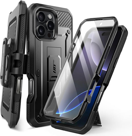SUPCASE for iPhone 16 Pro Case with Screen Protector (Unicorn Beetle Pro), [Built-in Stand & Belt-Clip] [Military-Grade Protection] Full Body Heavy Duty Phone Case for iPhone 16 Pro 6.3'' 2024, Black