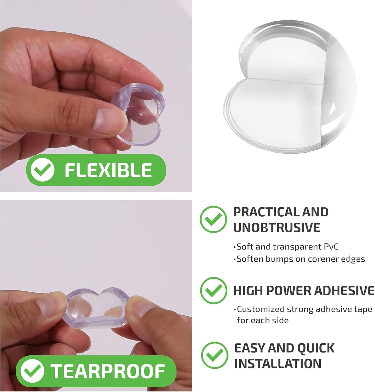 DLux Corner Guards - Set of 16 Clear Silicone Furniture Bumper Protectors with Replacement Tapes - Strong Acrylic Tape Backing, Easy to Install - Edge Guards for Tables, Beds, Countertop