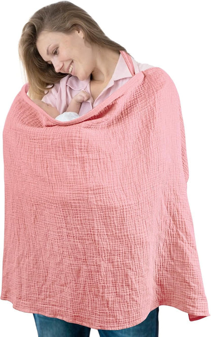 TANOFAR Privacy Nursing Cover for Breastfeeding, Multi-use Cotton Breast Feeding Cover for Mother Nursing Apron, Breathable Adjustable Muslin Baby Feeding Nursing Cover (Pink)