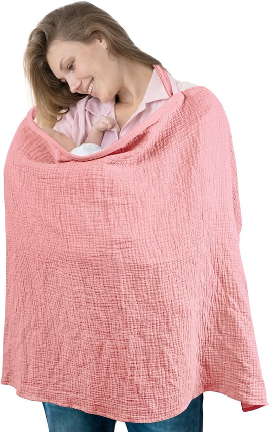TANOFAR Privacy Nursing Cover for Breastfeeding, Multi-use Cotton Breast Feeding Cover for Mother Nursing Apron, Breathable Adjustable Muslin Baby Feeding Nursing Cover (Pink)