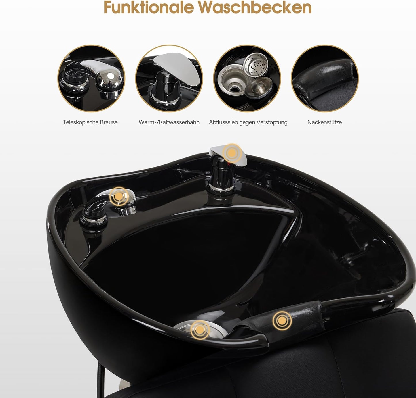 Barberpub Hairdressing Chair with Washbasin, Adjustable Ceramic Hairdressing Basin for Hairdressing SPA Salon 8010 (Black/PVC)