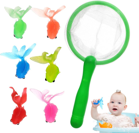 Fishing Bath Toy, Floating Animal Fish Catching Game, Fishing Net Bath Toys, Play, 18x9cm/7.09x3.54 inches, Ideal for Little Boys and Girls, Interactive, Multicolor