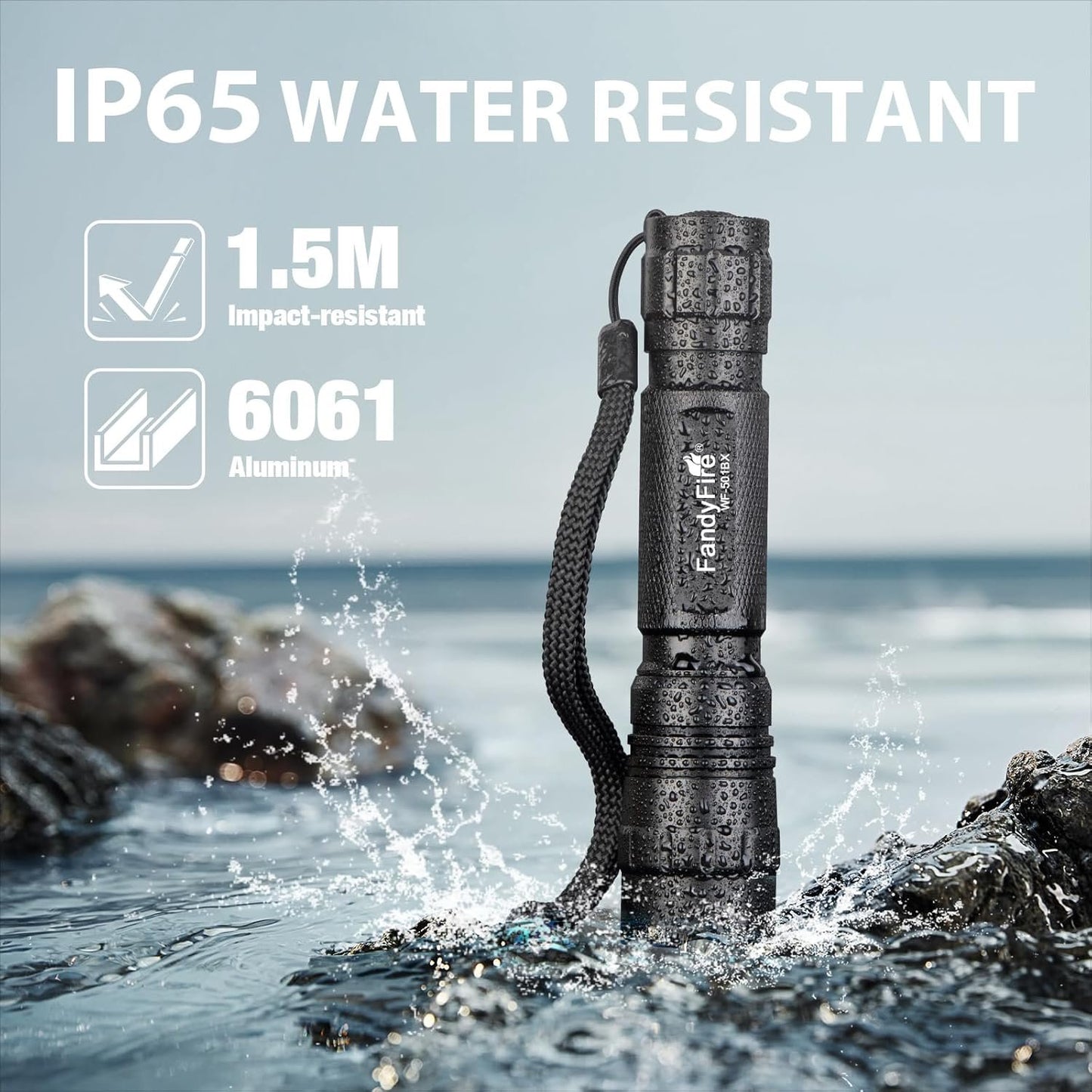 FandyFire Tactical Flashlight, 1000 High Lumen Rechargeable Light with Duty Belt Holster, Bright Flashlight for Emergency, 3 Practical Modes 501BX