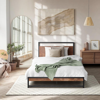 Oikiture Single Bed Frame with MDF Board and Metal Tube Bed Base Home Bedroom Furniture