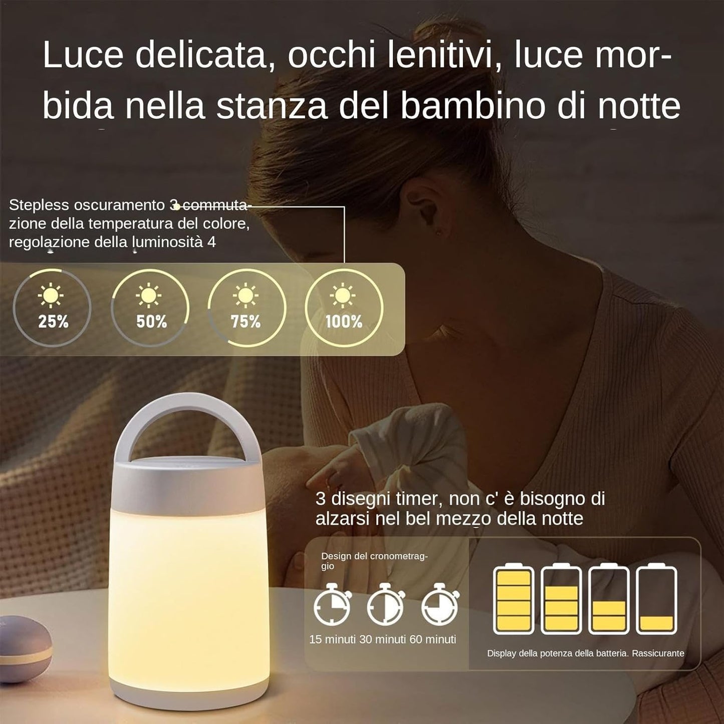 Generico Night Light For Kids, Smart Nursery Lamp With 10 Colors & Timer, Portable Bedside Lantern, Adjustable Kids Desk Lighting For Bedroom & Living Room, 5.71x3.27 Inches