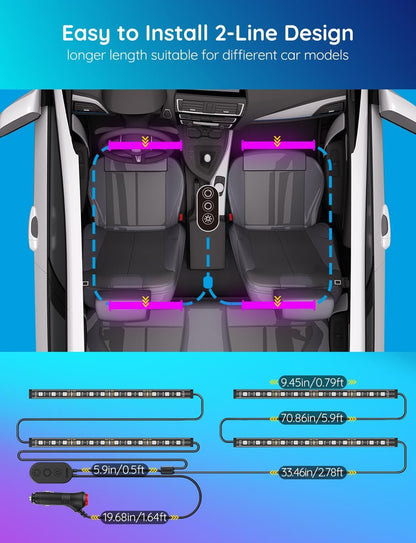 Govee Interior Lights for Car, App Control Smart Car Lights with DIY Mode and Music Mode, Waterproof LED Interior Lights with 2 Lines Design, RGB Under Dash Car LED Lights with Car Charger, DC 12V
