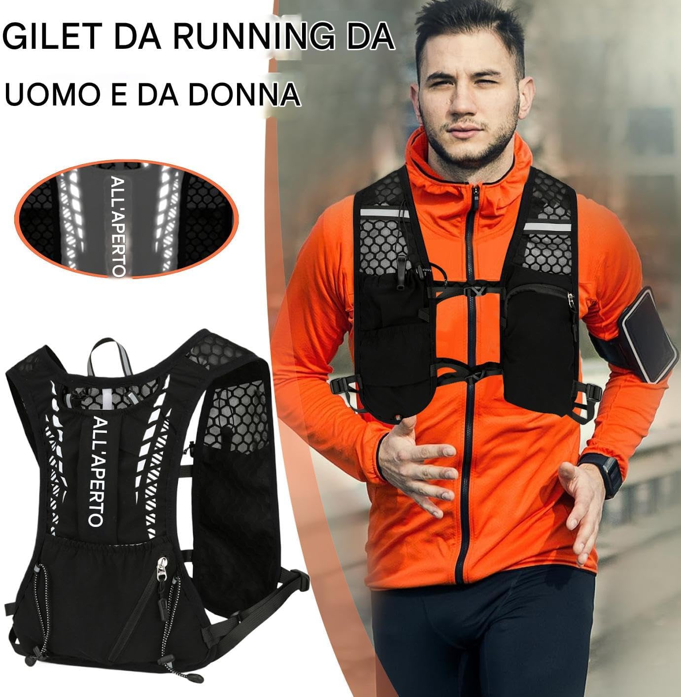 Running Vest, Chest Phone Holder, Reflective Sports Gear, Adjustable Fitness Vest, Breathable Workout Harness, Lightweight Training Accessory Ideal For Jogging, Gym, Hiking