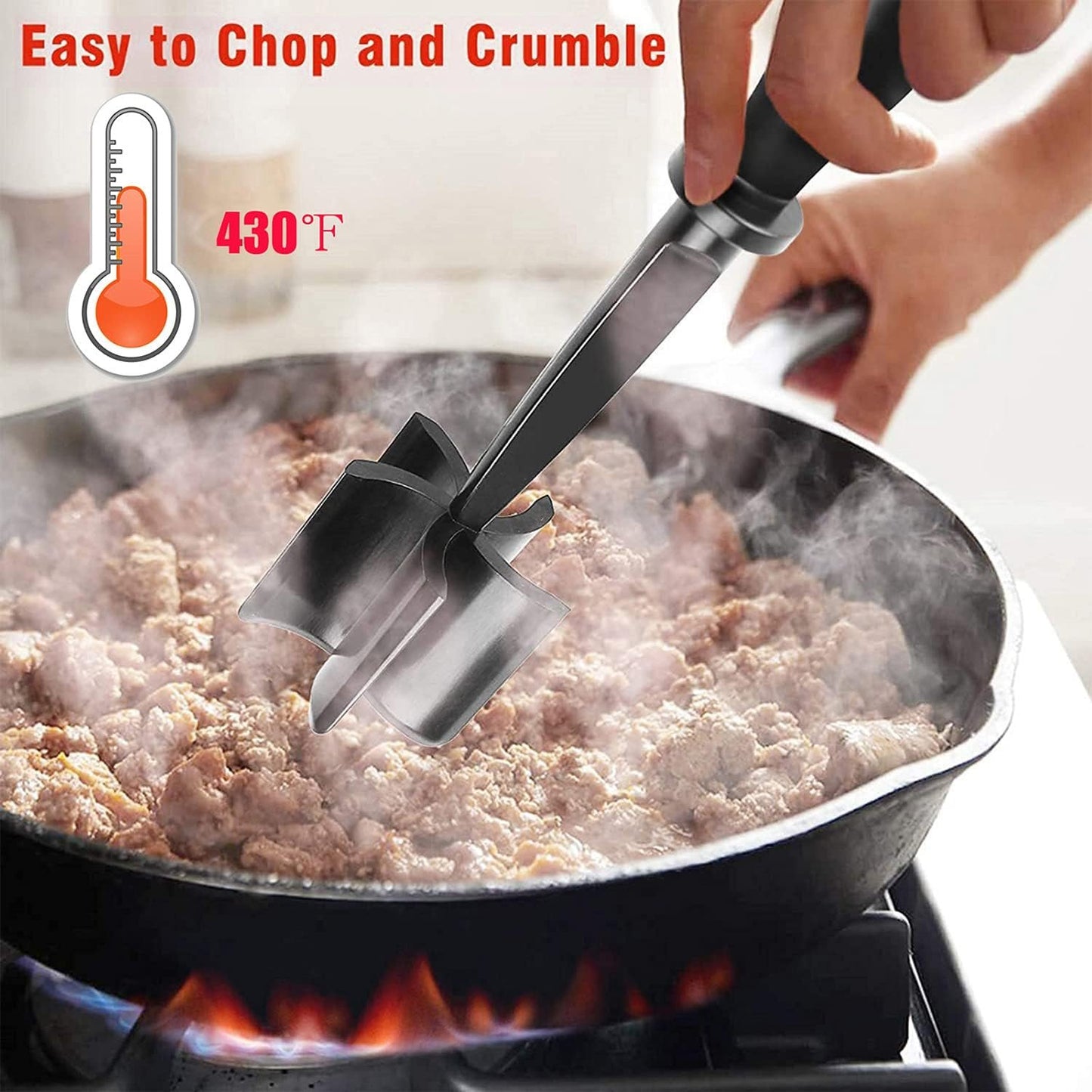 Meat Chopper, Multifunctional Heat Resistant Nylon Meat Chopper Tool with 5 Blades, Turkey, Potato,Hamburger Chopper, Ground Beef, Masher and Smasher for Kitchen (Black)