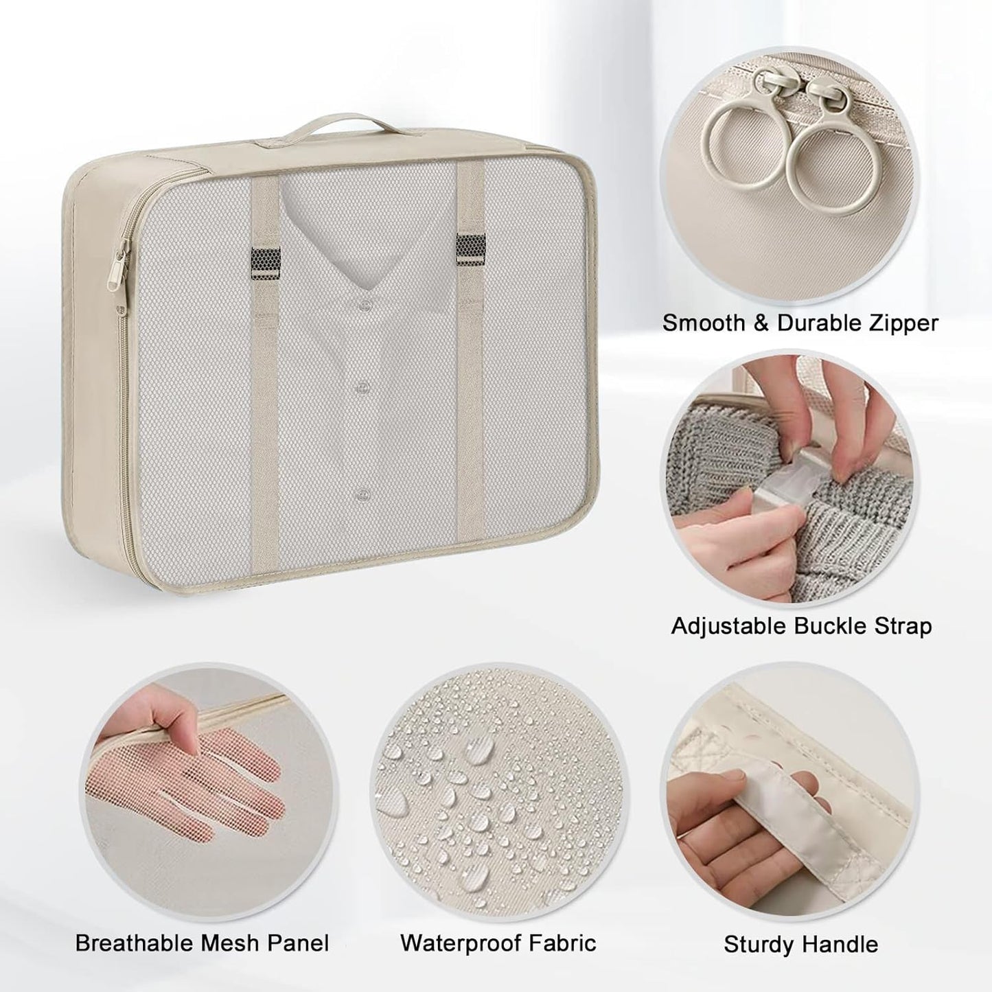 Suitcase Organizer, 11 Pieces Waterproof Packing Cube Set, Separators Bags Travel Travel Organizer with 3 Liquid Travel Containers, for Clothing Underwear Footwear Sacks – Beige