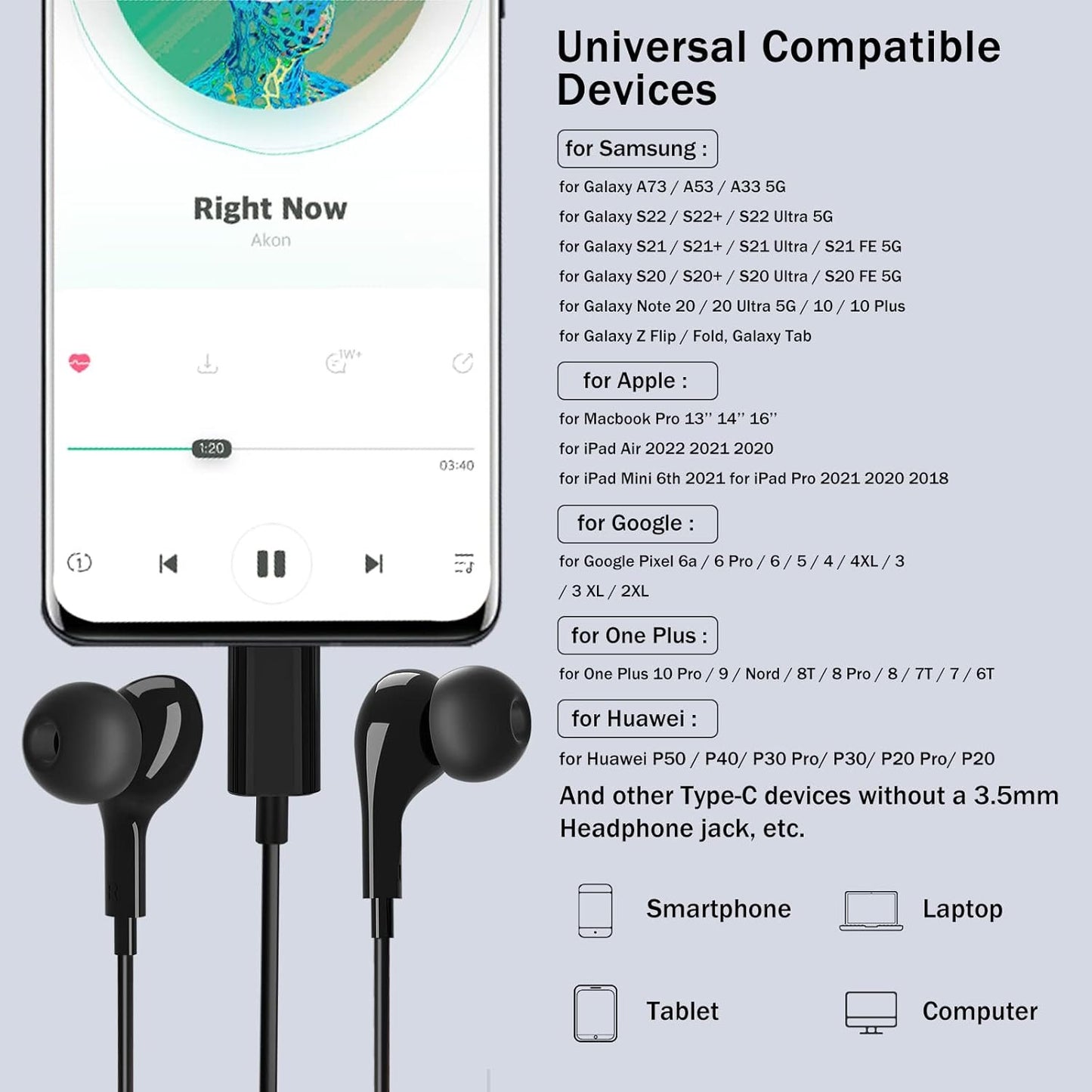 USB C Headphones,for Samsung Galaxy S23 S22 Ultra S24 S21 A55 A53 A54 5G,Magnetic in-Ear USB C Earbuds with Microphone Type C Earphones Noise Cancelling Headphones for iPhone 15 16 Pro Pixel 8 7 6 Pro