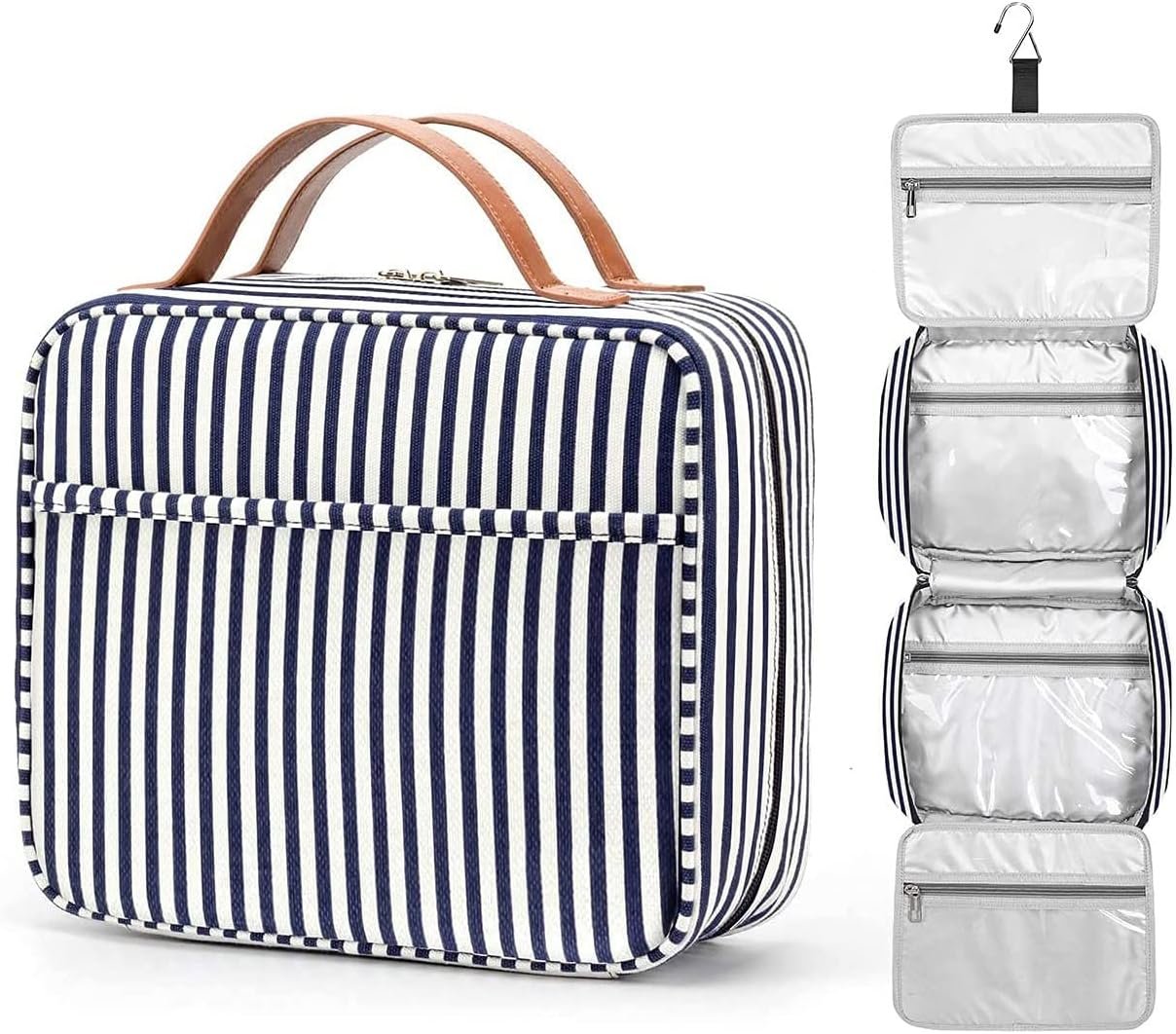 Hanging Travel Toiletry Bag, Large Capacity Cosmetic Waterproof Makeup Organiser for Women wit 4 Compartments & 1 Sturdy Hook Travel Accessories Kit for Bathroom Shower
