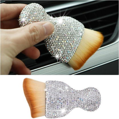 zipelo Auto Interior Dust Brush, Car Detailing Cleaning Brush with Diamond, Bling Handle Soft Bristles Dusting Tool, Scratch Free Dirt Clean Brushes for Vehicle Dashboard, Air Conditioner Vent (White)