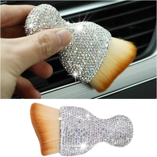 zipelo Auto Interior Dust Brush, Car Detailing Cleaning Brush with Diamond, Bling Handle Soft Bristles Dusting Tool, Scratch Free Dirt Clean Brushes for Vehicle Dashboard, Air Conditioner Vent (White)
