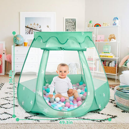 Baby Ball Pit for Toddler with 50 Balls, Pop Up Princess Tent with Star Lights for 1 2 3 Year Old Birthday Gift, 12-18 Months Baby Girl Toys with Carrying Bag, Indoor&Outdoor Play Tent for Kids(Green)