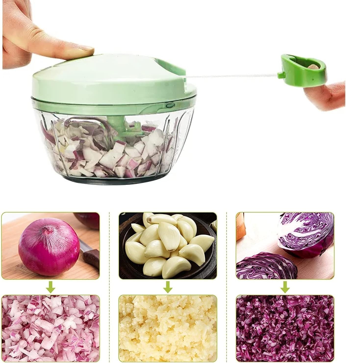 Brilliant JJJJ Complete Set for Hassle-Free Garlic Prep - 400ML Manual Food Chopper, Vegetable Chopper, Hand-Pull Food Processor, and Silicone Garlic Peeler with Cleaning Brush for Chopper Blades