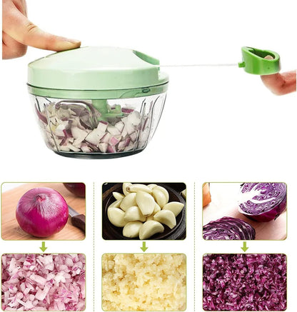 Brilliant JJJJ Complete Set for Hassle-Free Garlic Prep - 400ML Manual Food Chopper, Vegetable Chopper, Hand-Pull Food Processor, and Silicone Garlic Peeler with Cleaning Brush for Chopper Blades