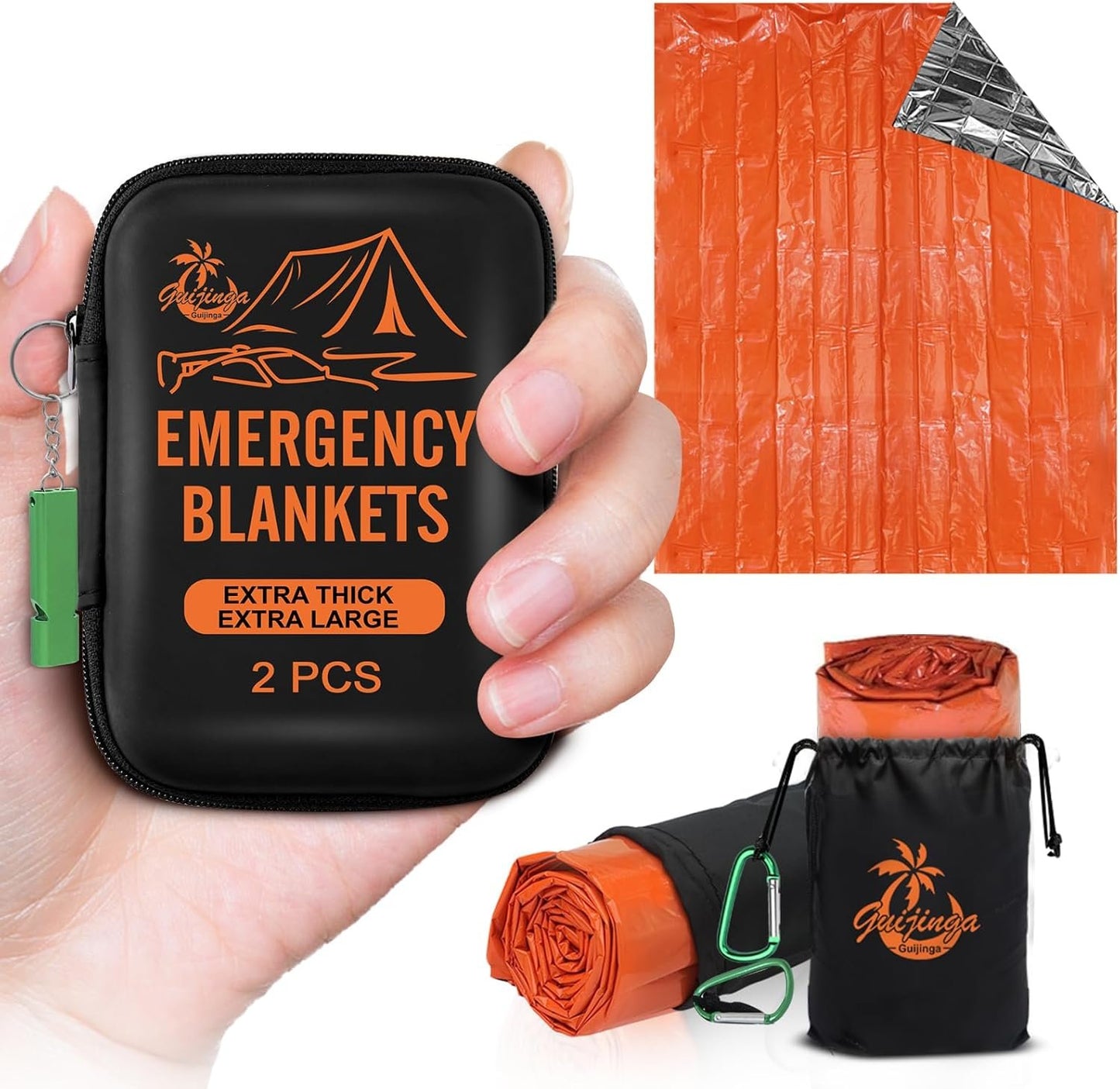 Guijinga Emergency Blanket, 2-Pack/4-Pack Emergency Blanket for car, Gigantic & Extremely Thick Space Blanket, Suitable for Outdoor Survival, Camping, and Hiking